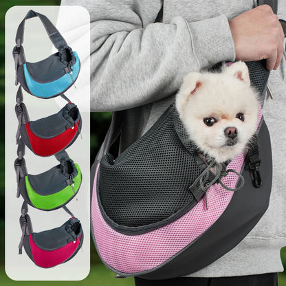 Reflective Mesh Pet Shoulder Bag – Portable Travel Carrier for Cats & Small Dogs