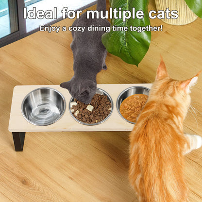 Elevated Cat Feeder – 15° Tilted Raised Stand with 3 Stainless Steel Bowls