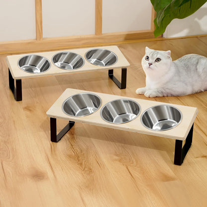 Elevated Cat Feeder – 15° Tilted Raised Stand with 3 Stainless Steel Bowls