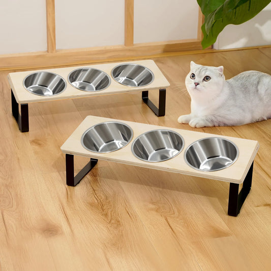 Elevated Cat Feeder – 15° Tilted Raised Stand with 3 Stainless Steel Bowls