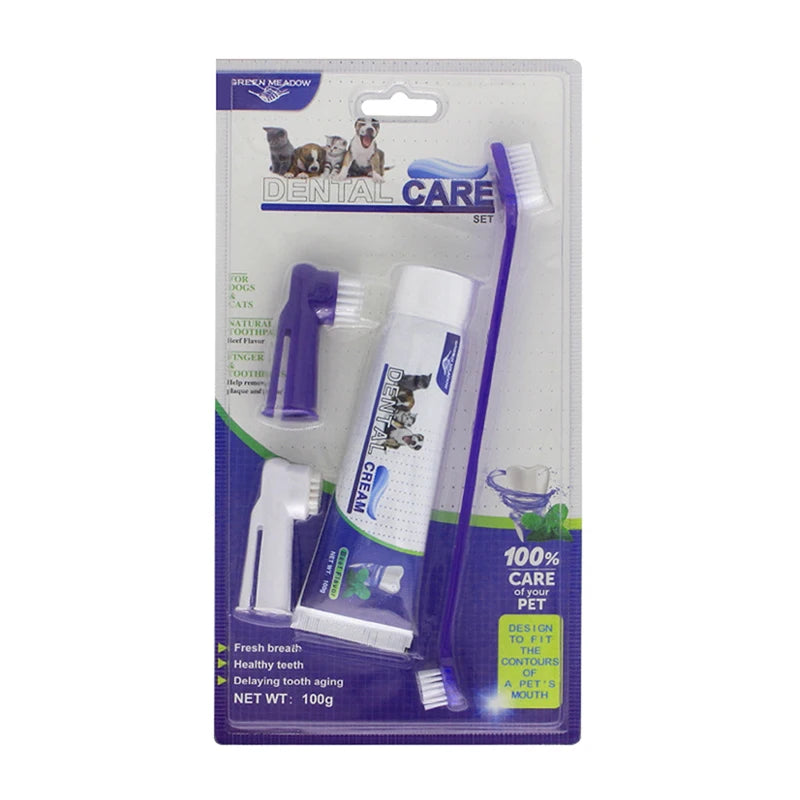 4-in-1 Dog Dental Care Kit – Toothpaste, Toothbrush & Finger Brush Set