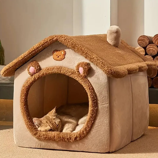 Foldable Pet House – Washable Cat & Puppy Bed with Removable Cushion