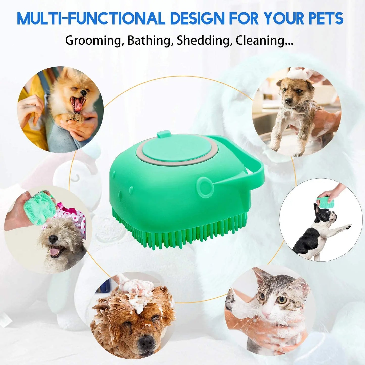 2-in-1 Pet Bathing Brush – Soft Silicone Shampoo Scrubber for Dogs & Cats