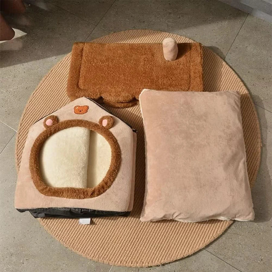 Foldable Pet House – Washable Cat & Puppy Bed with Removable Cushion