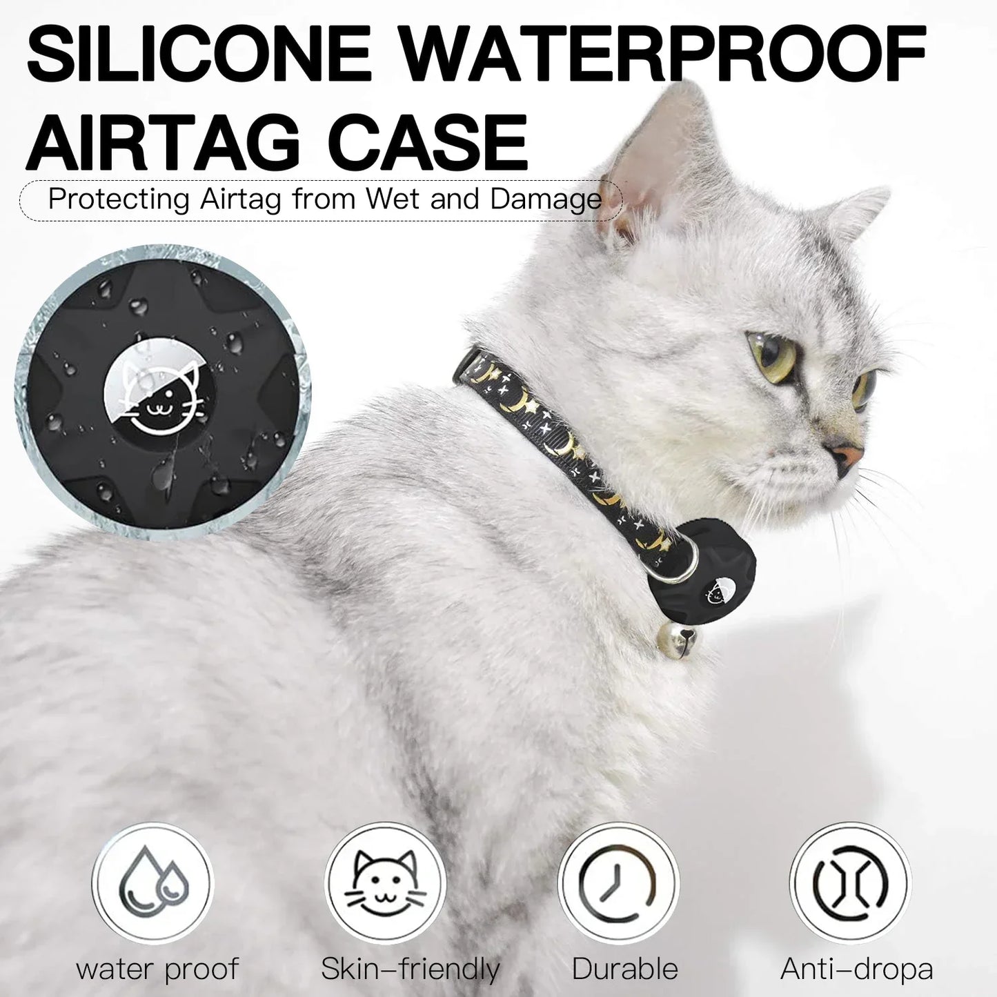 Reflective AirTag Cat Collar – Breakaway Pet Tracker with Bell & Holder