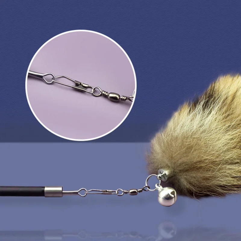 Feather Cat Teaser Wand with Fox Hair Head – Durable Interactive Toy