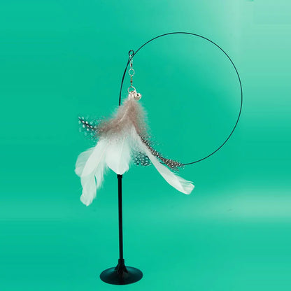 Colorful Feather Cat Teaser Wand with Bell & Suction Base