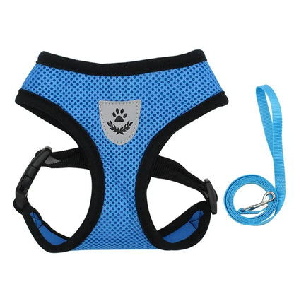 Summer Breathable Adjustable Mesh Harness & Leash for Small Dogs & Cats – Reflective Safety Vest