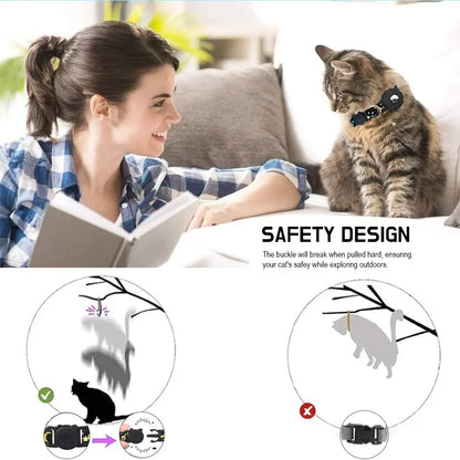 Reflective AirTag Cat Collar – Breakaway Pet Tracker with Bell & Holder
