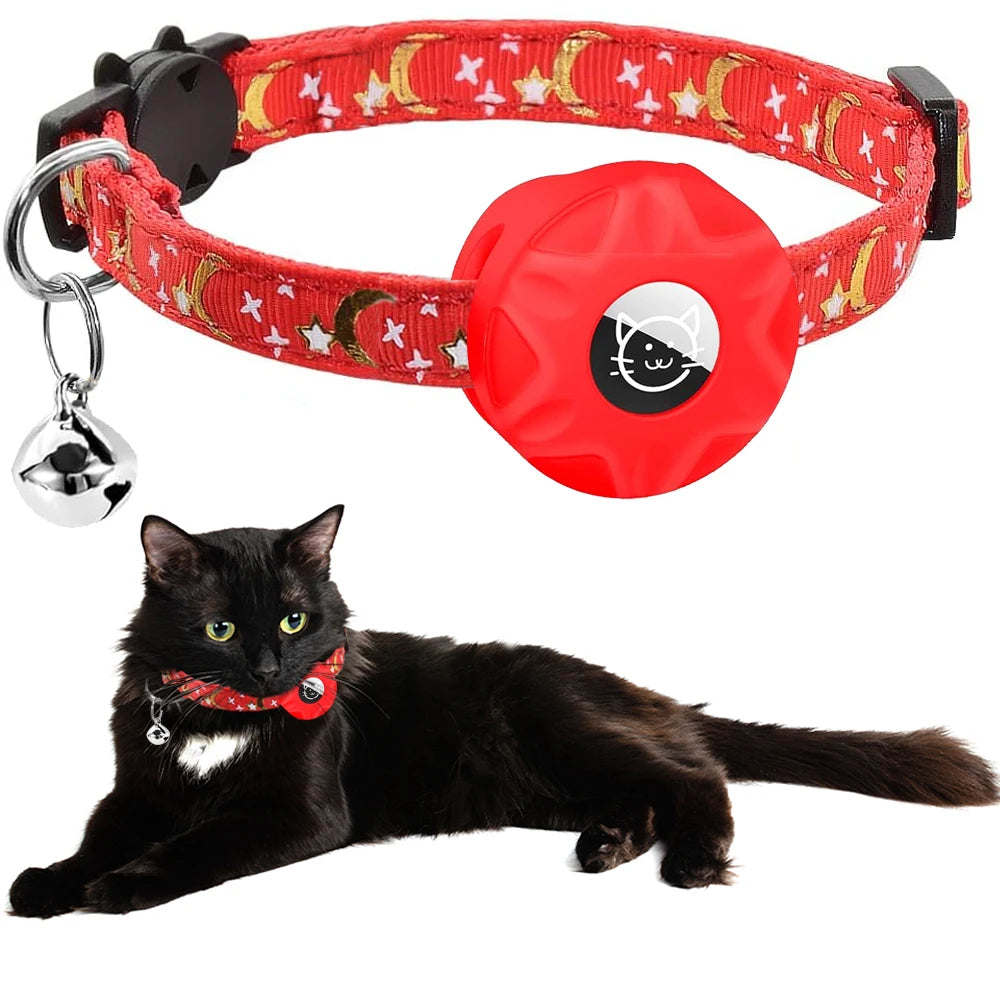 Reflective AirTag Cat Collar – Breakaway Pet Tracker with Bell & Holder