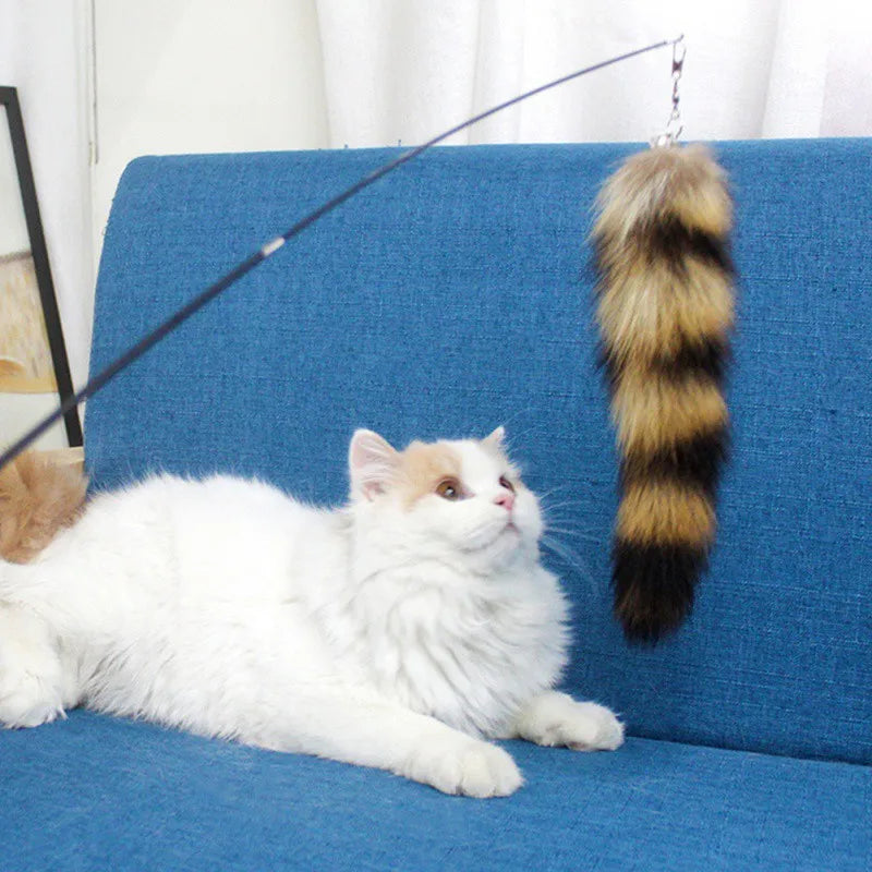 Feather Cat Teaser Wand with Fox Hair Head – Durable Interactive Toy