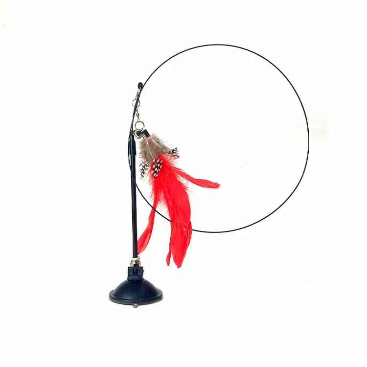 Colorful Feather Cat Teaser Wand with Bell & Suction Base