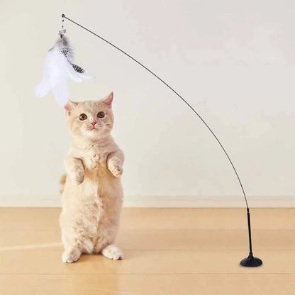 Colorful Feather Cat Teaser Wand with Bell & Suction Base