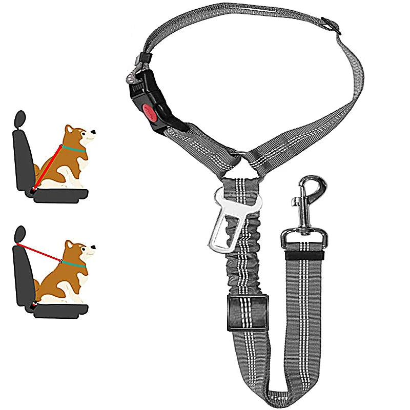 2-in-1 Dog Harness & Car Seat Belt – Adjustable Safety Leash for Pets