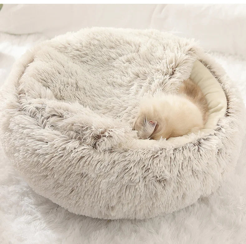 Warm Plush Cat Nest Bed – Semi-Enclosed Winter Comfort Shelter