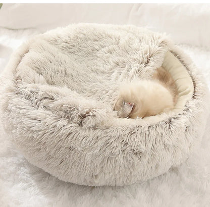 Warm Plush Cat Nest Bed – Semi-Enclosed Winter Comfort Shelter