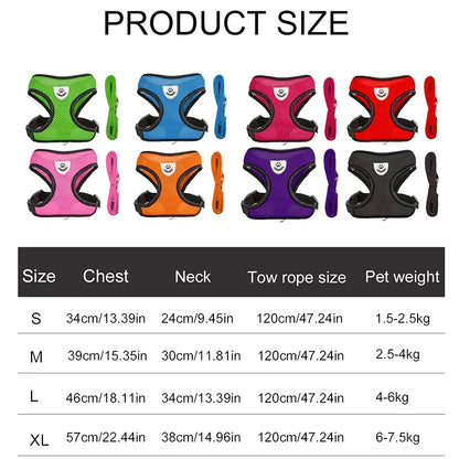 Summer Breathable Adjustable Mesh Harness & Leash for Small Dogs & Cats – Reflective Safety Vest