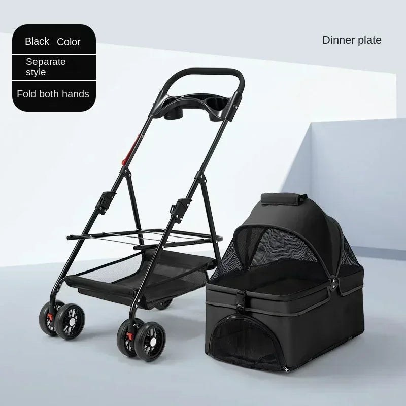 4-Wheel Collapsible Pet Carrier with Storage Bag