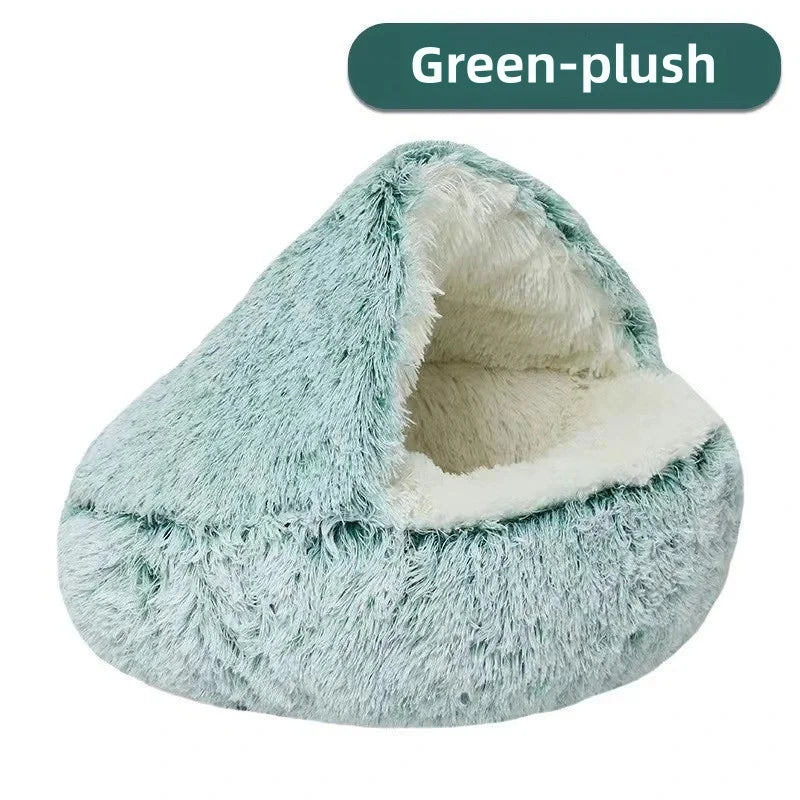 Warm Plush Cat Nest Bed – Semi-Enclosed Winter Comfort Shelter