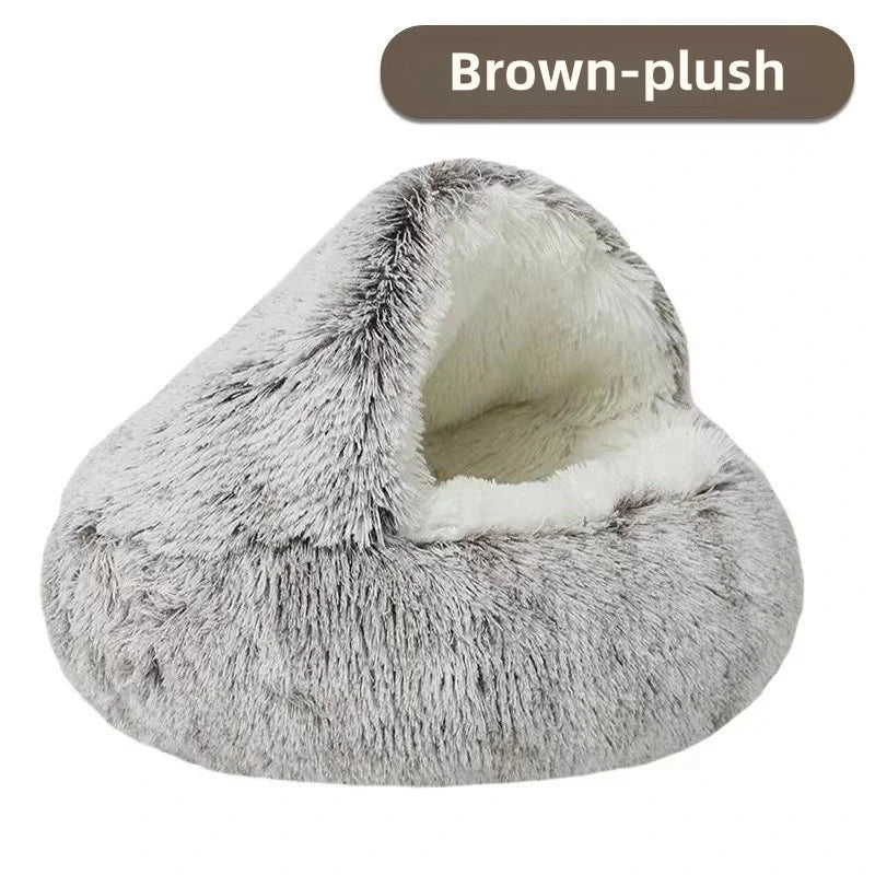 Warm Plush Cat Nest Bed – Semi-Enclosed Winter Comfort Shelter