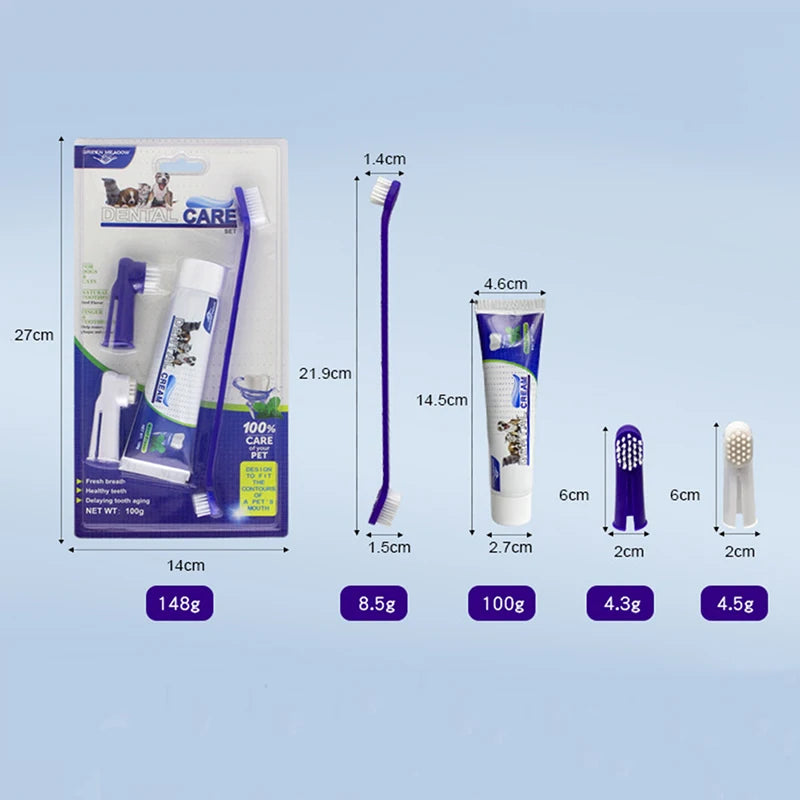 4-in-1 Dog Dental Care Kit – Toothpaste, Toothbrush & Finger Brush Set