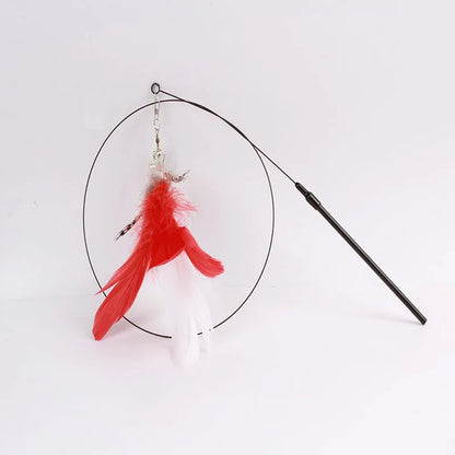 Colorful Feather Cat Teaser Wand with Bell & Suction Base
