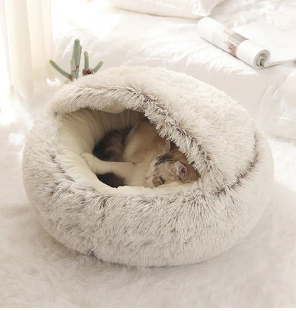 Warm Plush Cat Nest Bed – Semi-Enclosed Winter Comfort Shelter