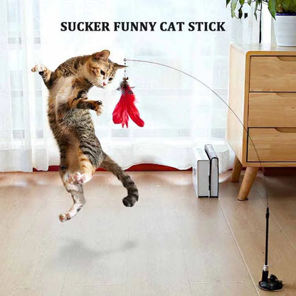 Colorful Feather Cat Teaser Wand with Bell & Suction Base