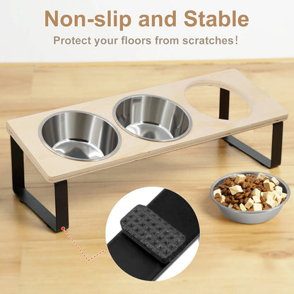 Elevated Cat Feeder – 15° Tilted Raised Stand with 3 Stainless Steel Bowls